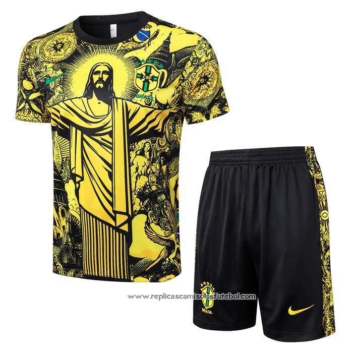 Fato de Treino Brasil Jesus 2024-2025 Manga Curta Amarelo - Calcas Curta
